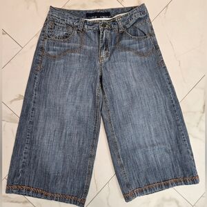 Etoile Bleu Wide Leg Capri Length Women's Denim Paisley Pockets Y2K Size 8